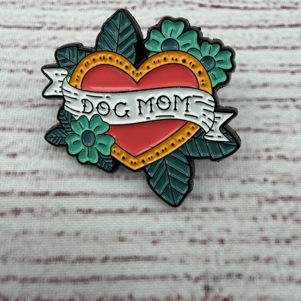 Dog Mom Heart Enamel Pin - Red and Green